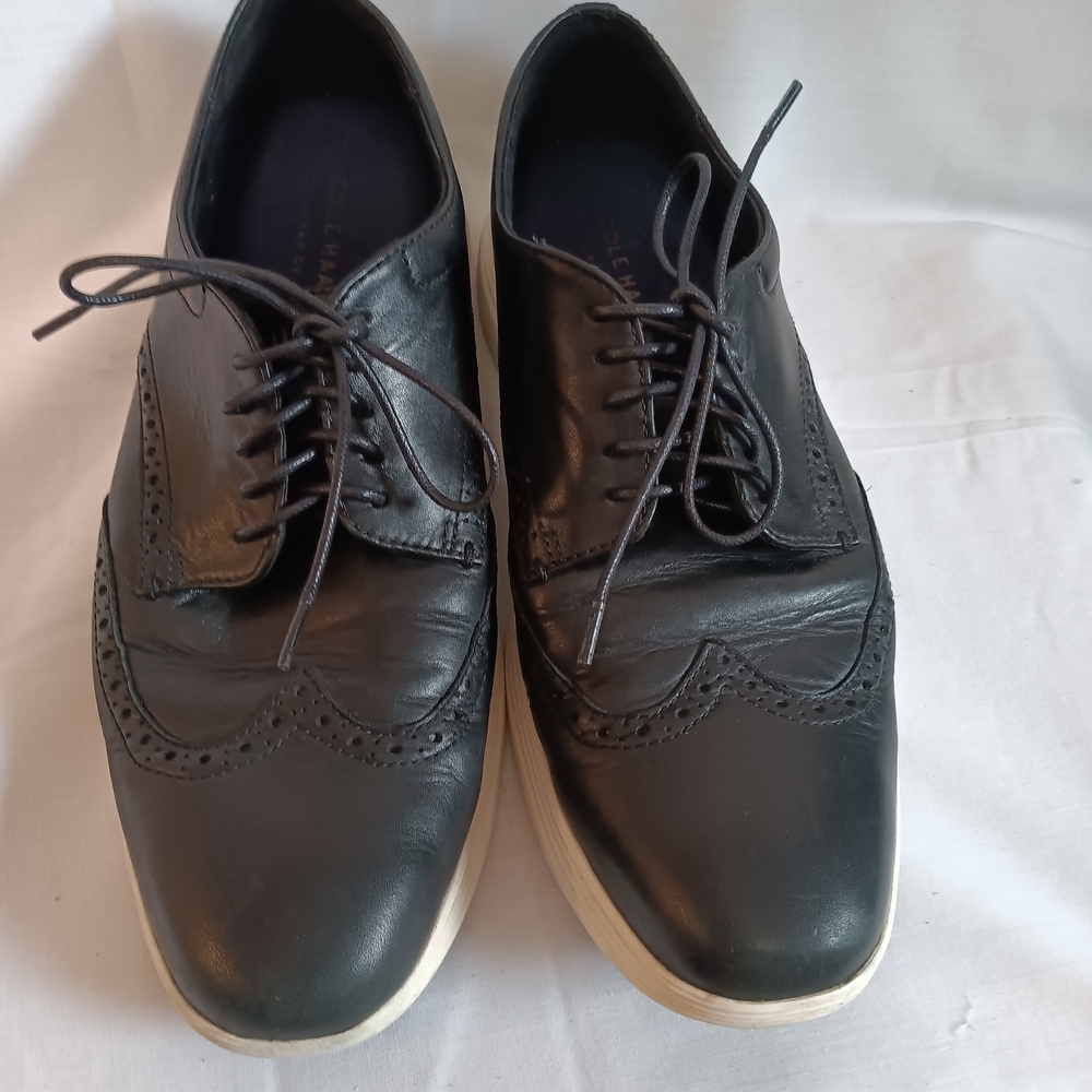 Cole Haan Black Leather Oxfords with White Soles